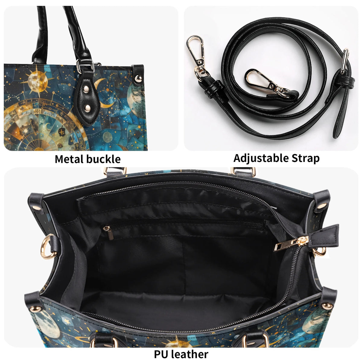 Mystical Astrological Symbols Print - Leather Handbag