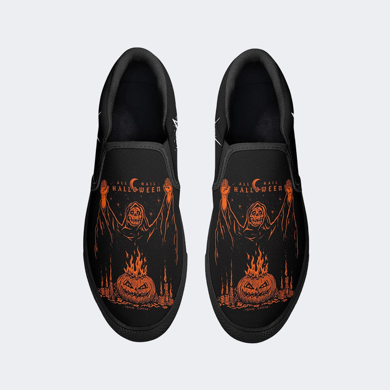 Unisex Halloween Horror Skull Print - Slip On Shoes