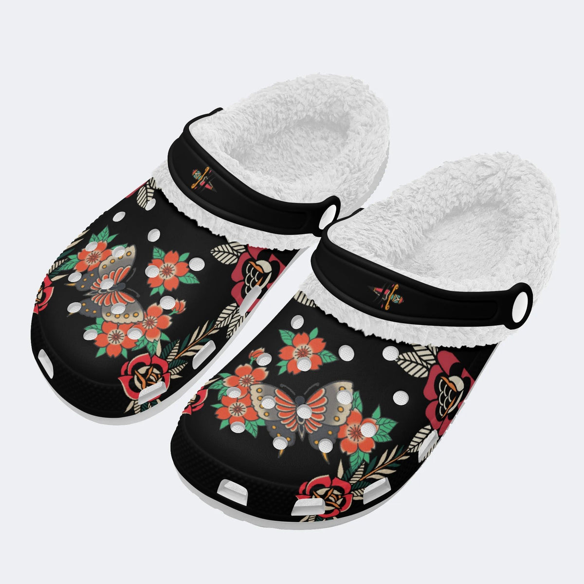 Butterfly In The Flowers Print - Fur Lined Slippers/Sandals