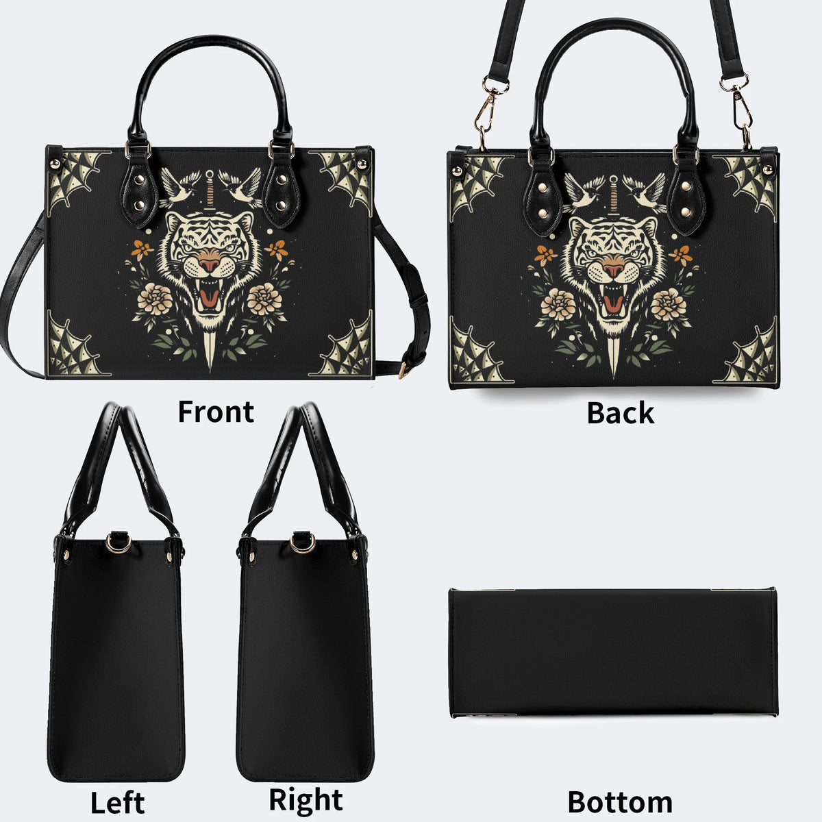 Vintage Tiger Art Print - Leather Handbag