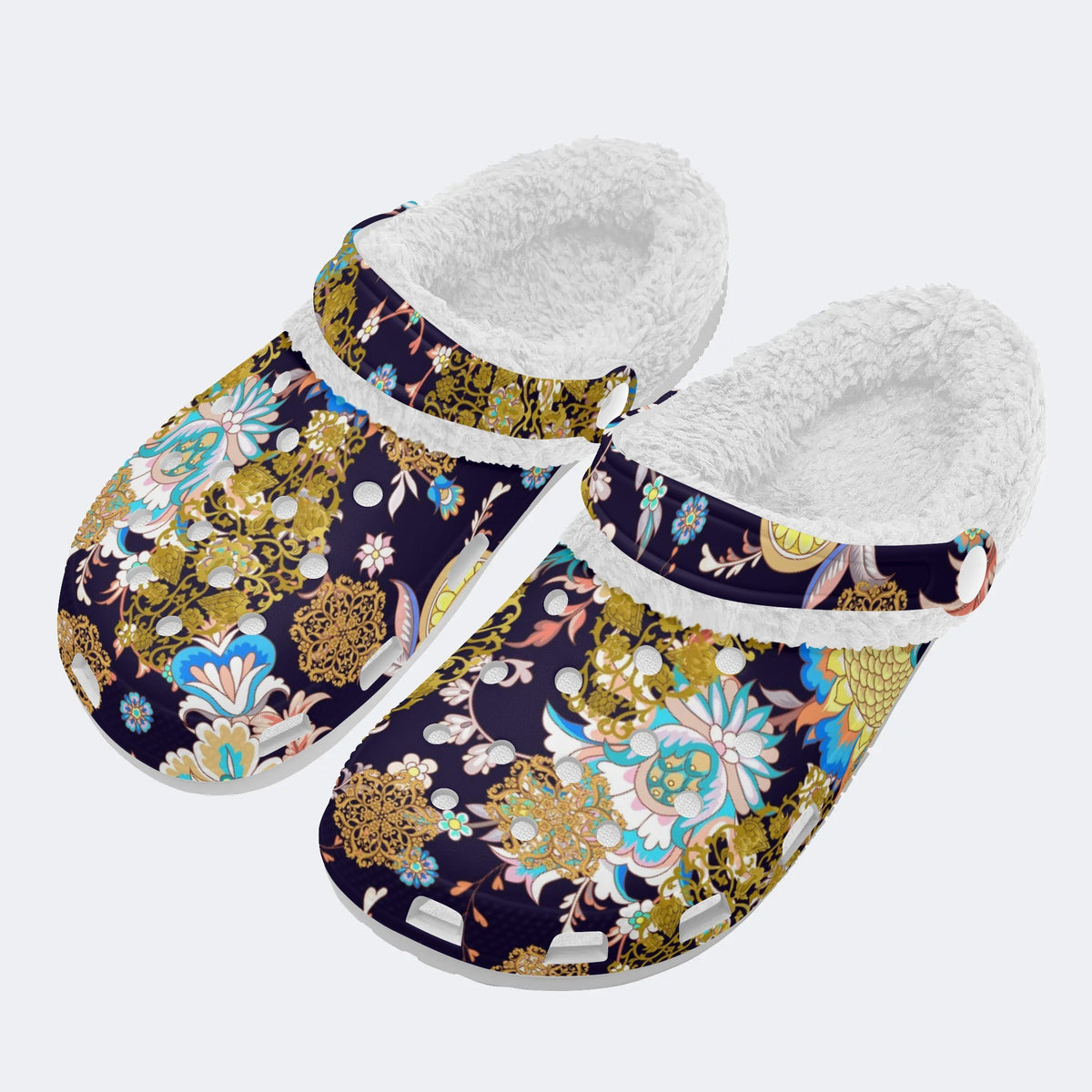 Unisex Flowers Print - Fur Lined Slippers/Sandals