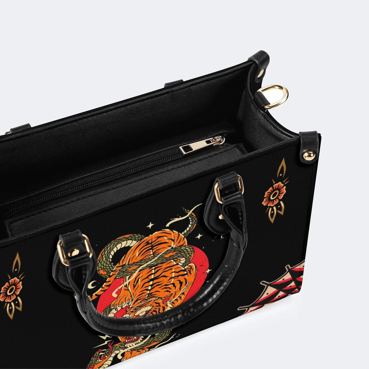 Tiger And Snake Print - Leather Handbag