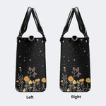 Skeleton Reading A Book Among Flowers - Leather Handbag