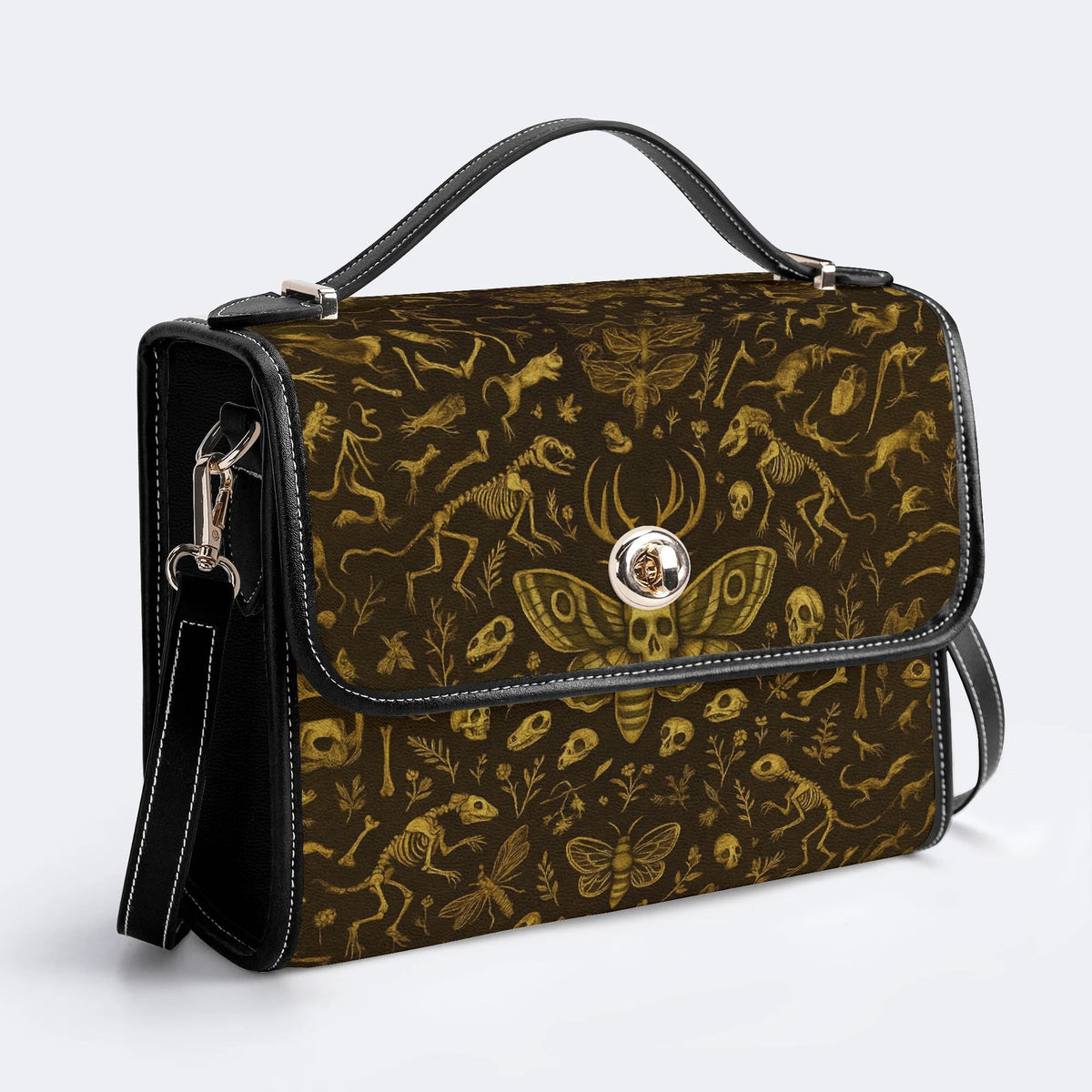 Death Moth And Animal Skeleton - Leather Satchel Bag