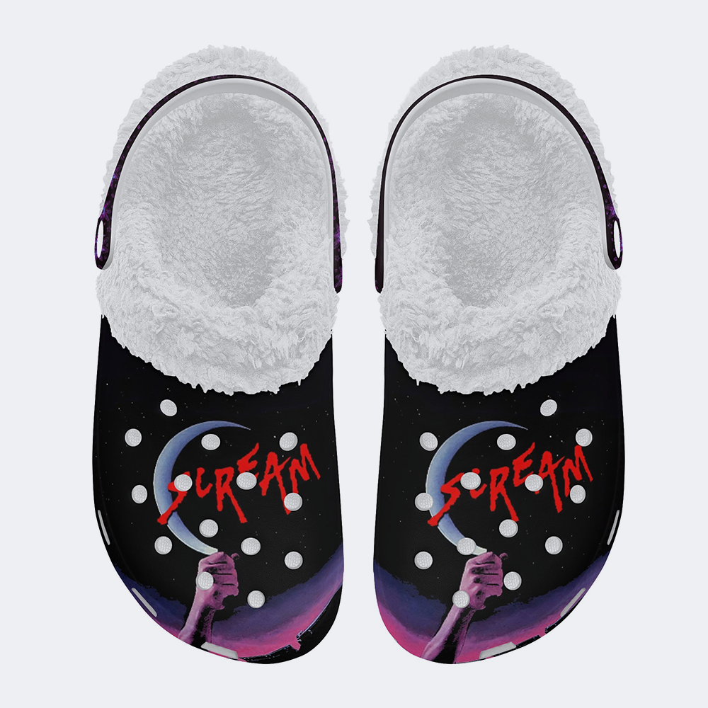 Horror Print - Fur Lined Slippers/Sandals