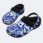 Blue Punk Graffiti - Fur Lined Slippers/Sandals