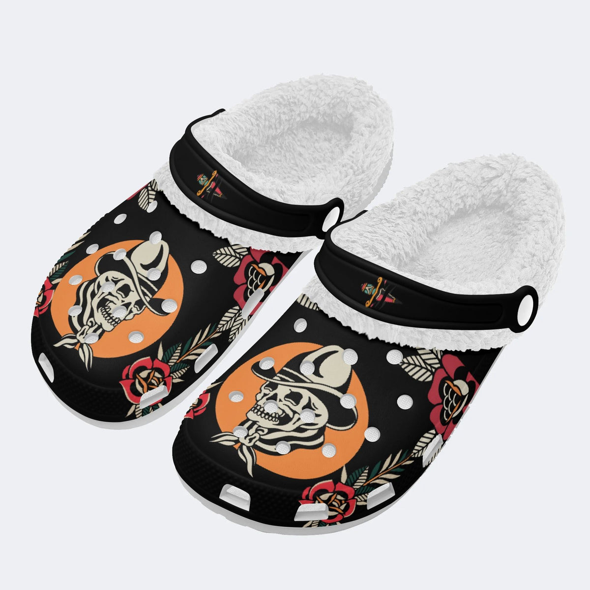 Cowboy Hat Skull Print - Fur Lined Slippers/Sandals