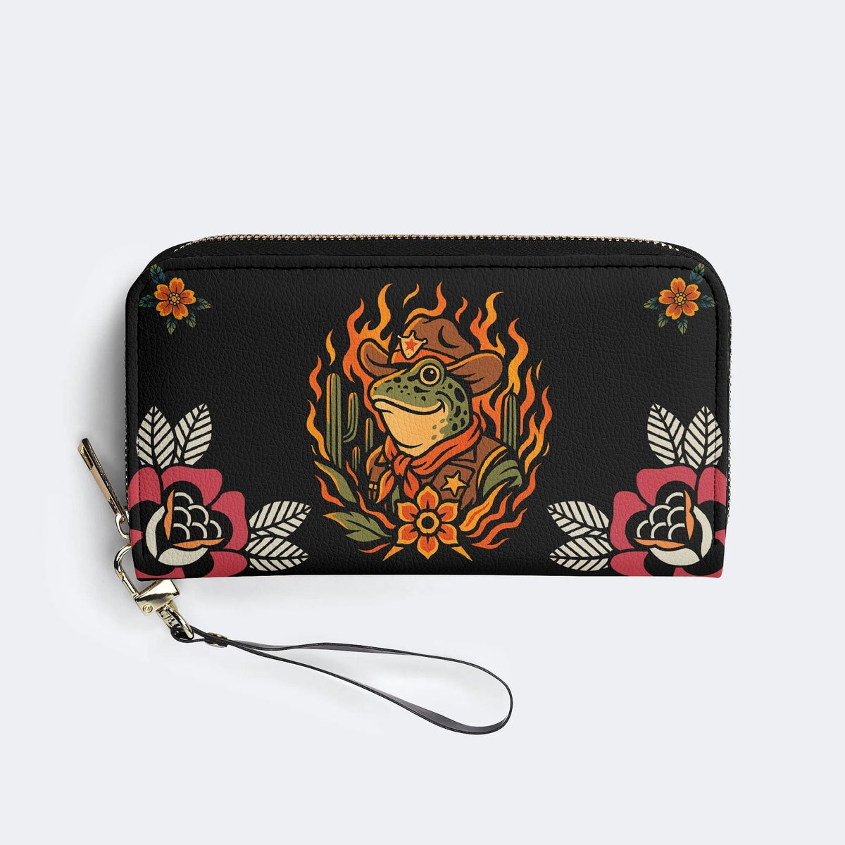 Flame Cowboy Frog Print - Leather Wallet