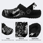 Black White Punk Text - Fur Lined Slippers/Sandals