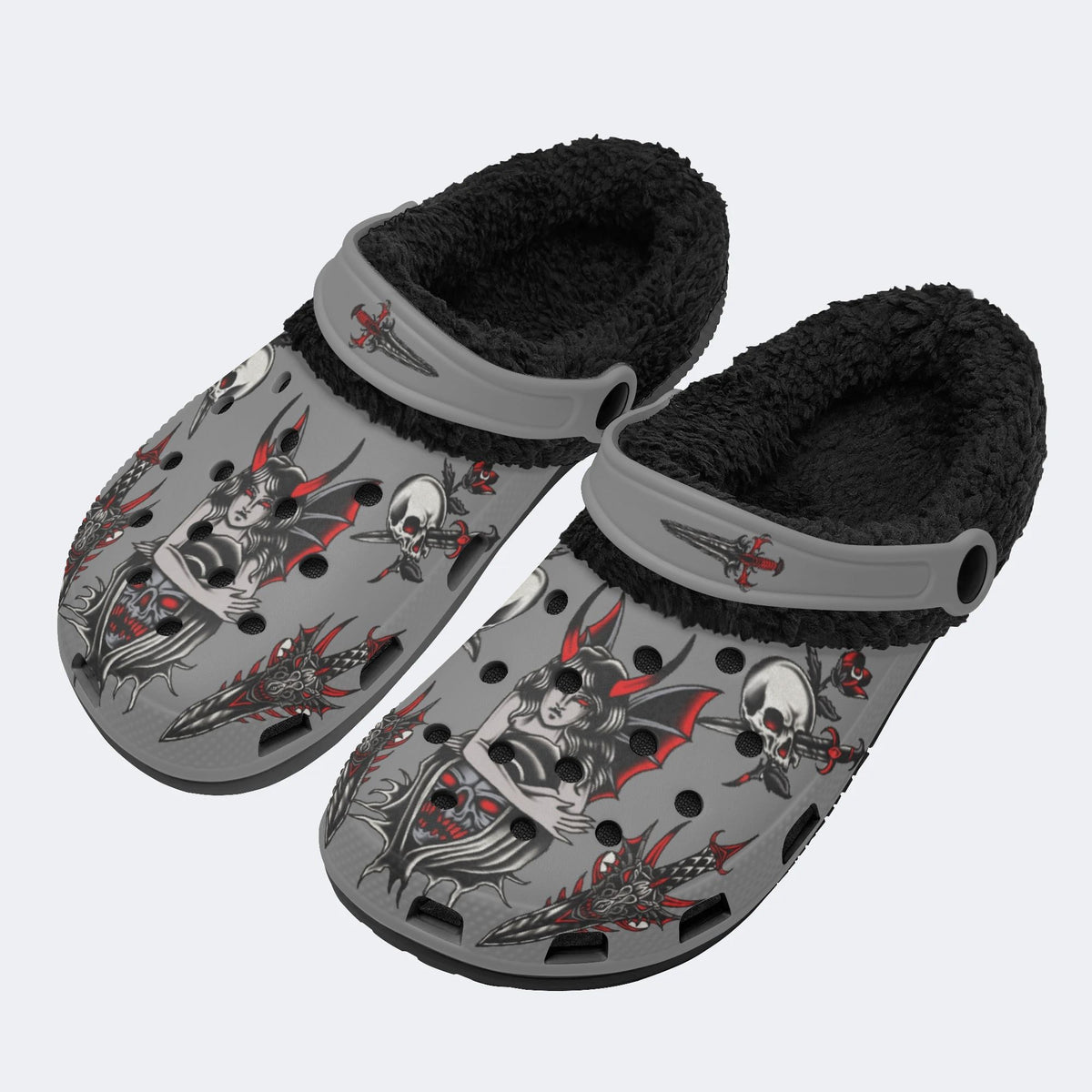 Skull Demon Print - Fur Lined Slippers/Sandals