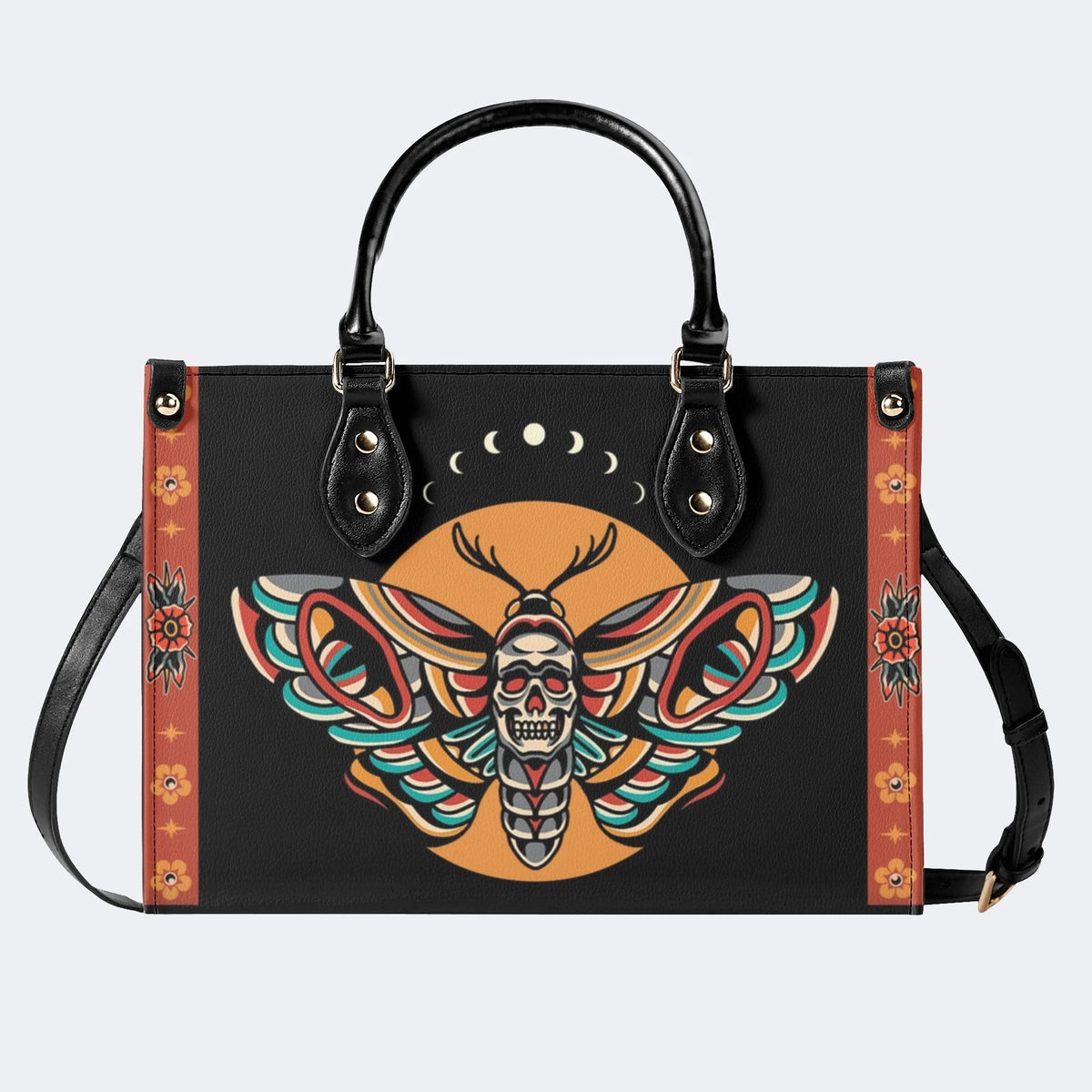 Traditional Death Moth Vintage Print - Leather Handbag