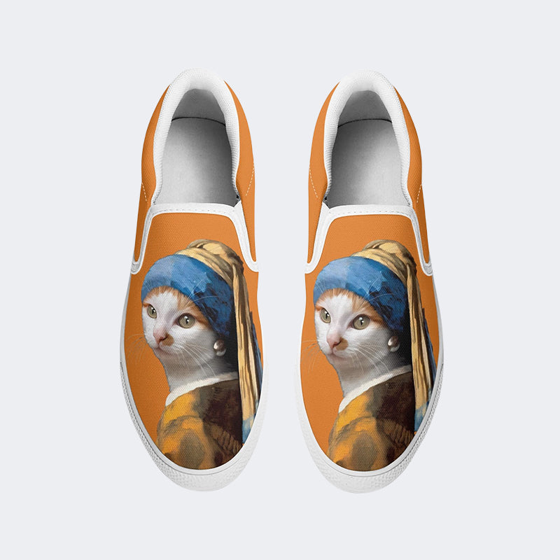 Cat with Pear Print - Slip On Shoes