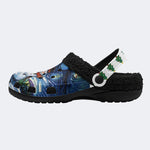 Snowman Starry Night Print - Fur Lined Slippers