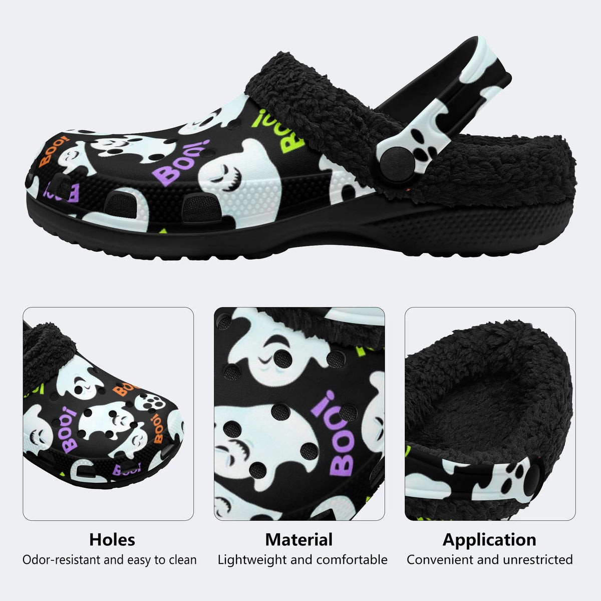 Boo Ghost Skull - Fur Lined Slippers/Sandals