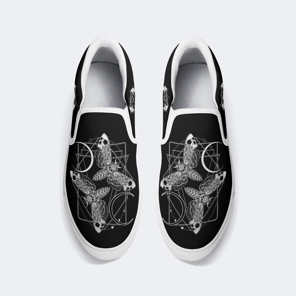 Unisex Death Moth&Skull Print - Slip On Shoes