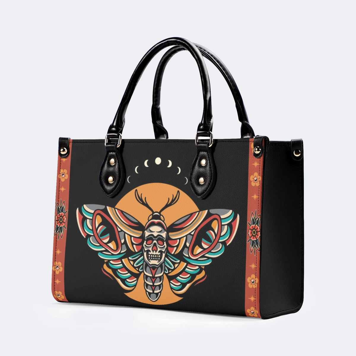 Traditional Death Moth Vintage Print - Leather Handbag