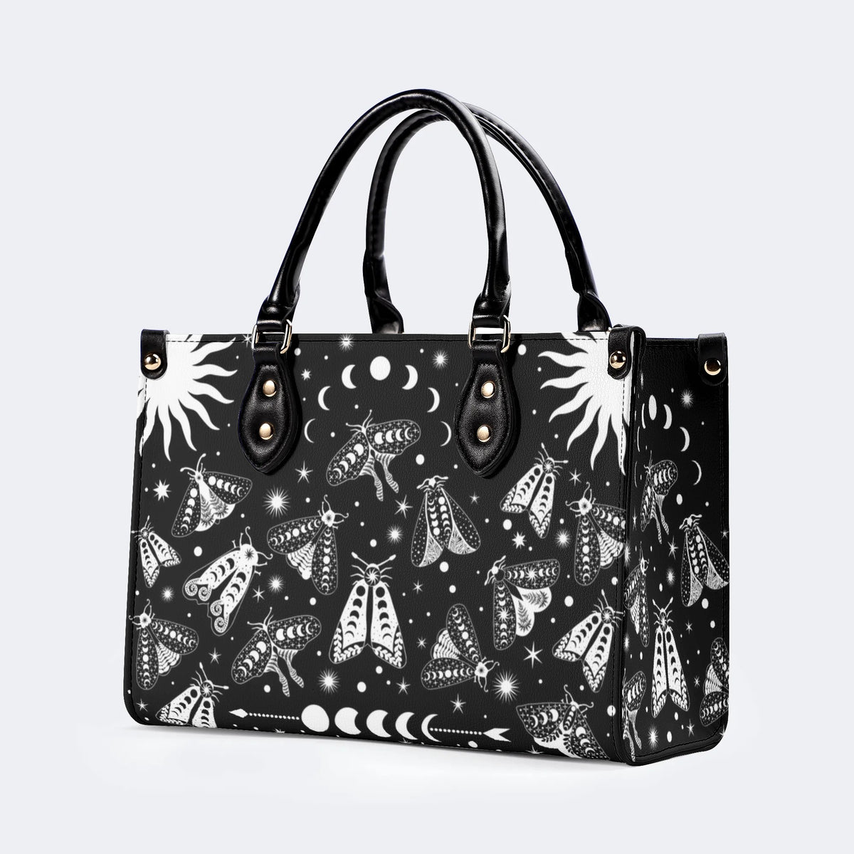Vintage Dark Moth Print - Leather Handbag