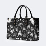 Vintage Dark Moth Print - Leather Handbag