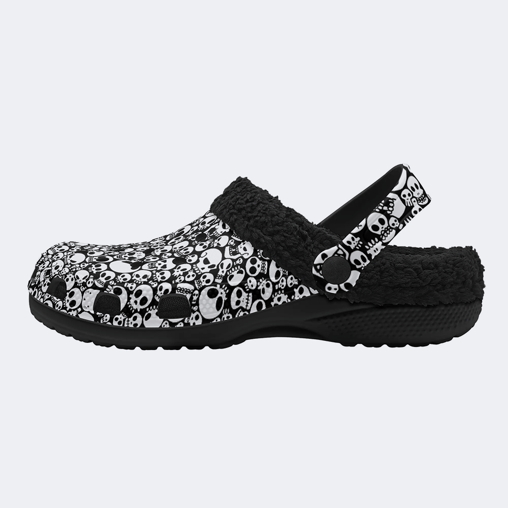 Horror Skull Print - Fur Lined Slippers/Sandals