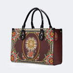 Vintage Smiling Sun Print - Leather Handbag