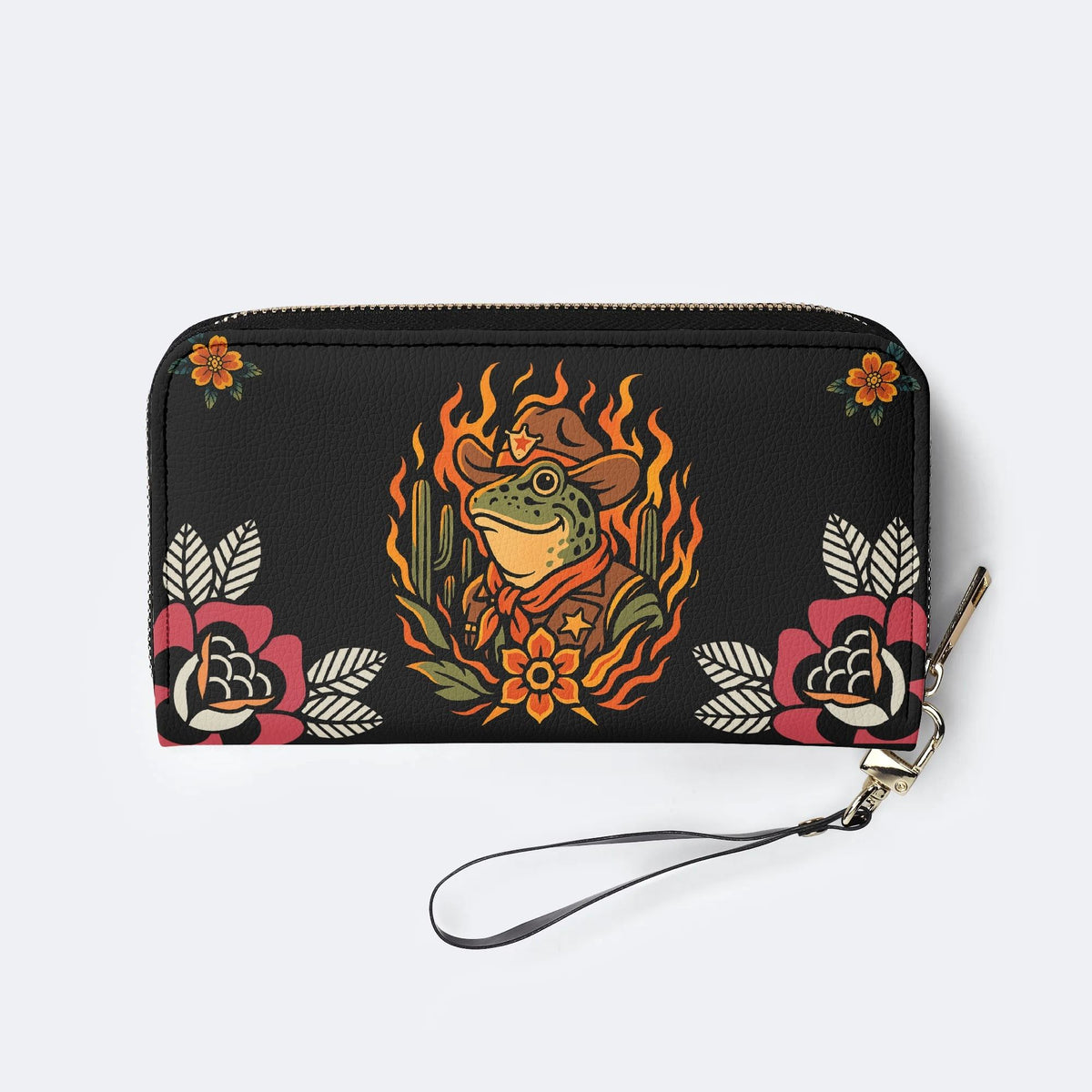 Flame Cowboy Frog Print - Leather Wallet