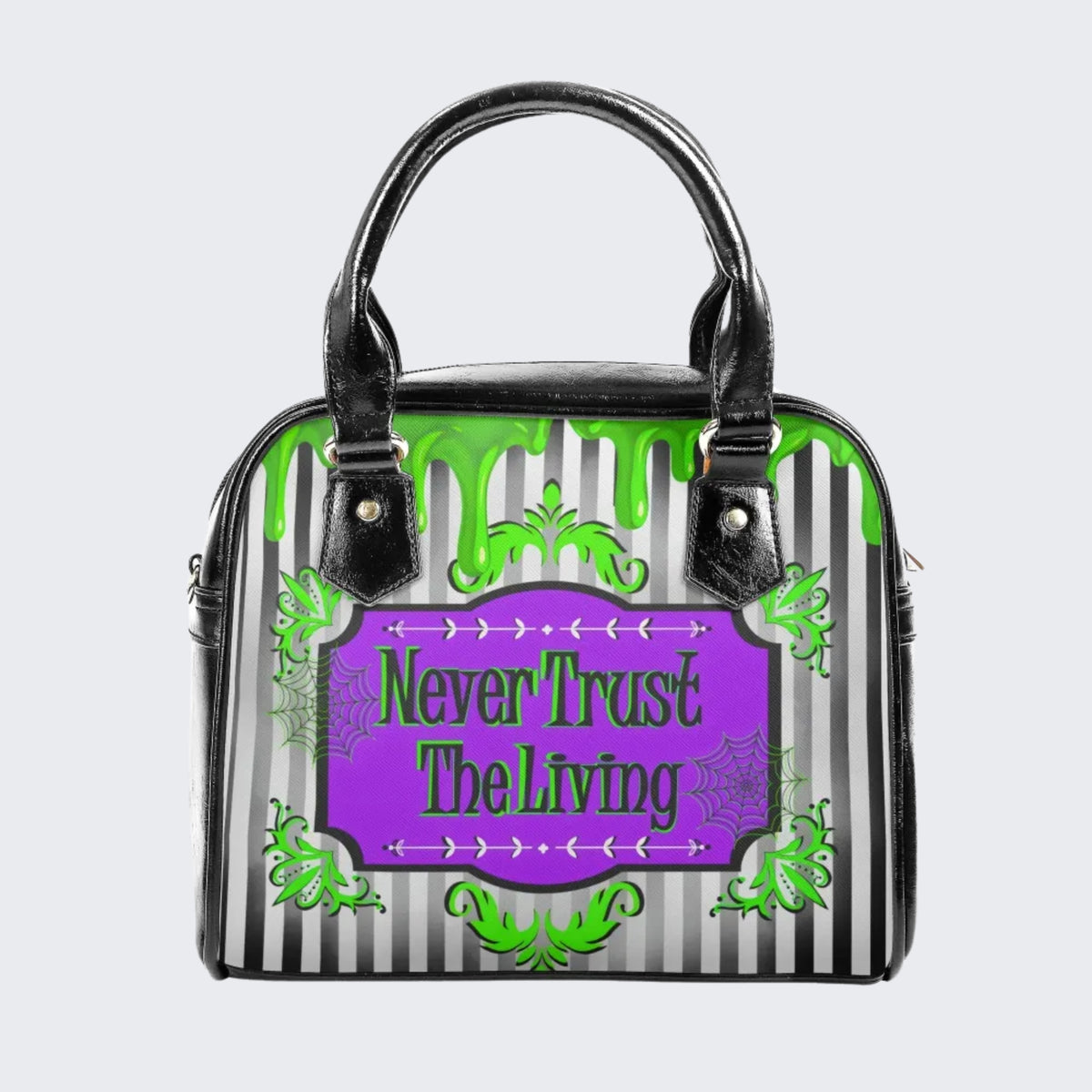 Classic Black And White Stripes - Leather Shoulder Handbag