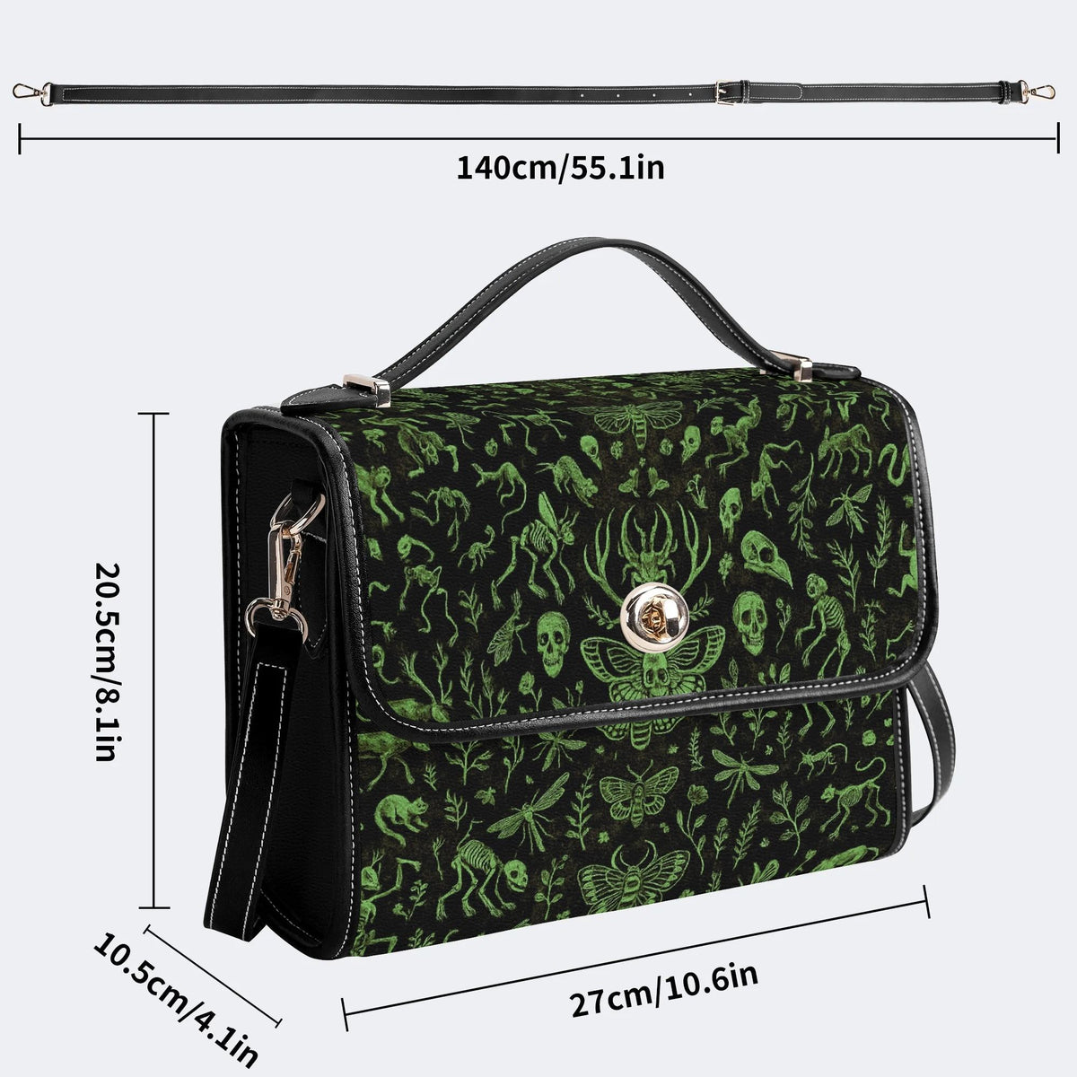 Death Moth And Animal Skeleton - Leather Satchel Bag