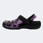 Gothic Crown Skull Purple Rose Flame - Fur Lined Slippers/Sandals