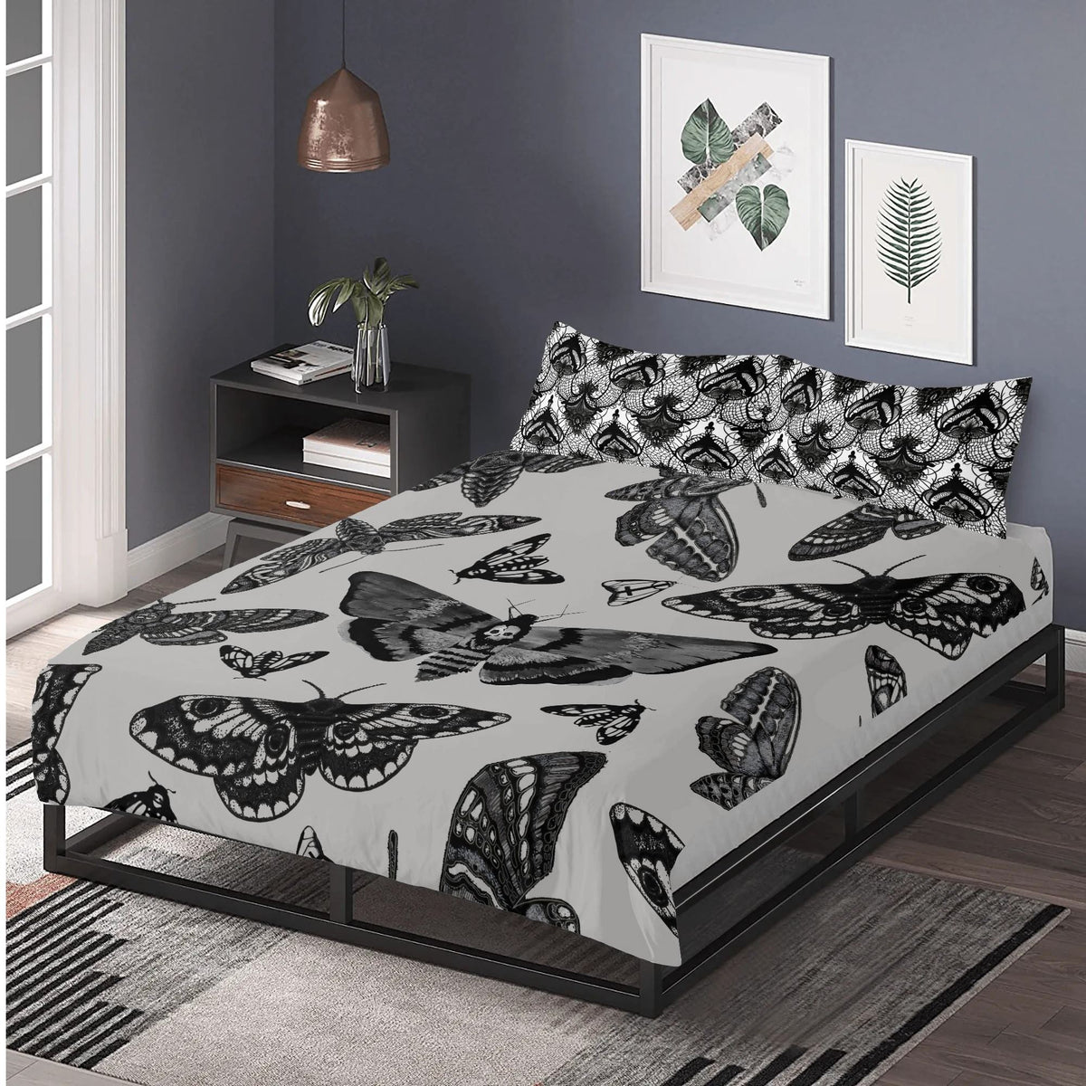 Dark Death Moth Print - Three Piece Bedding Set