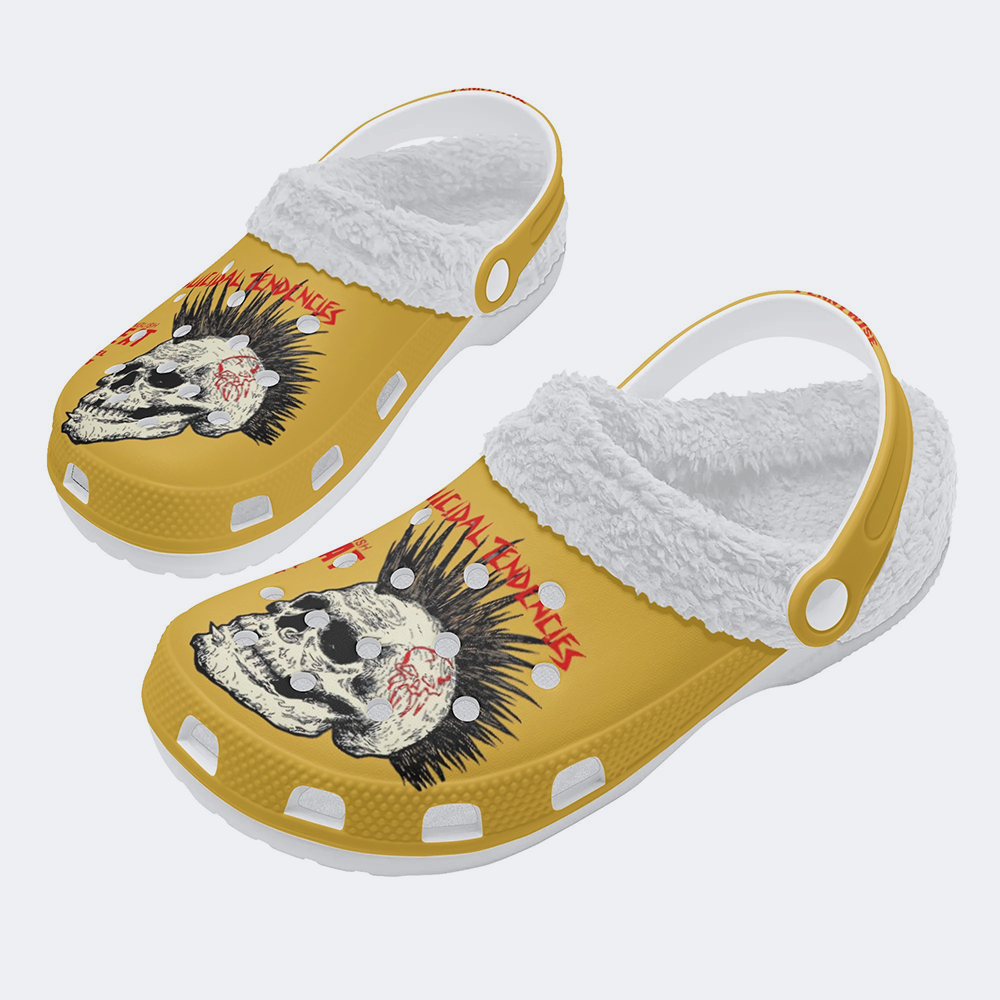 Rancid Skull Print - Fur Lined Slippers/Sandals