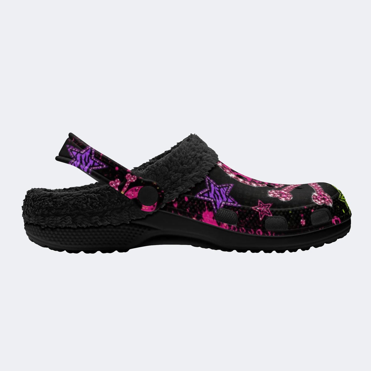 Neon Star Crossbones Skull - Fur Lined Slippers/Sandals