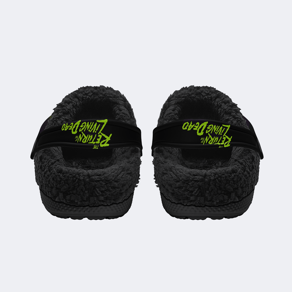 Unisex Green Skull Print - Fur Lined Slippers/Sandals