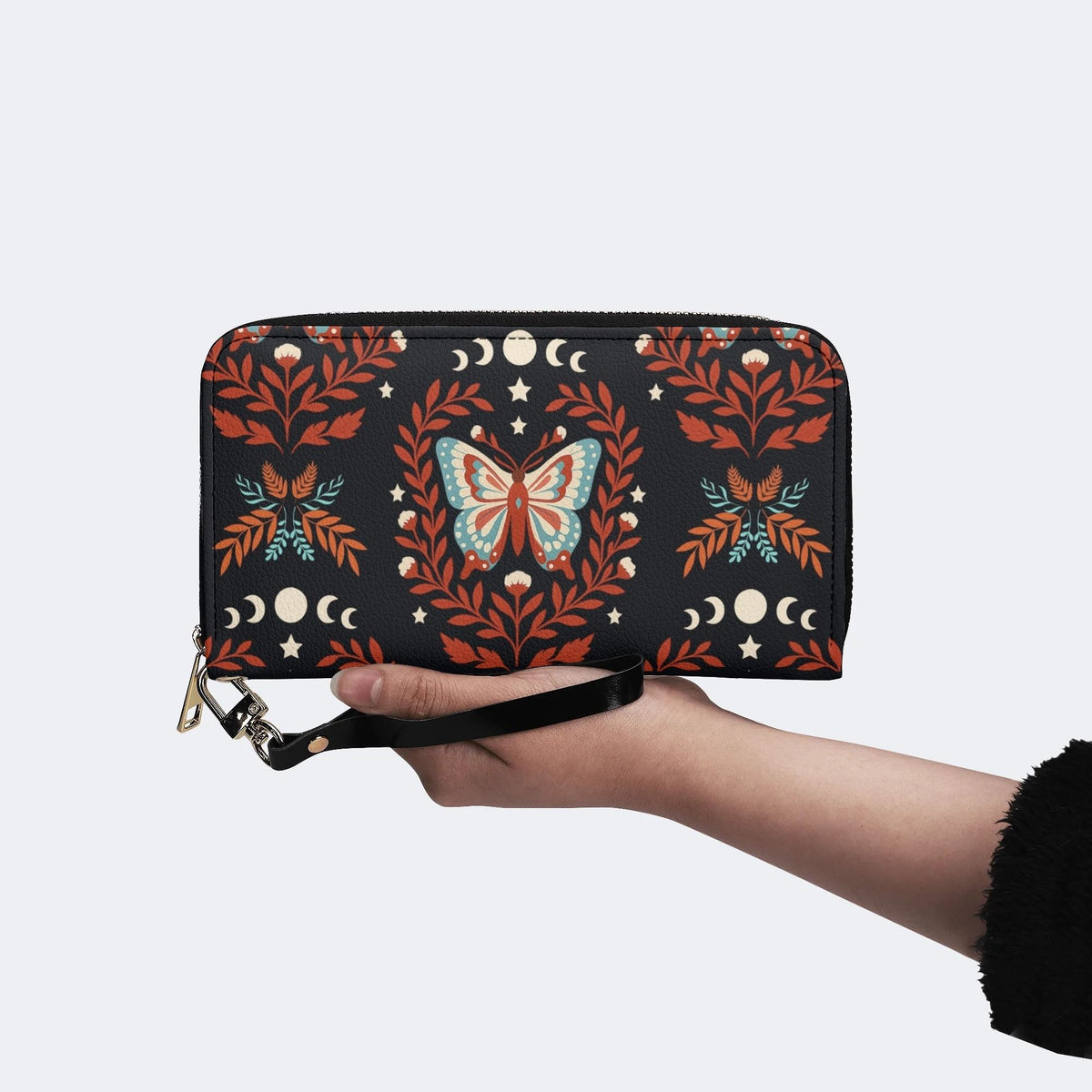 Moth And Leaf Print - Leather Wallet