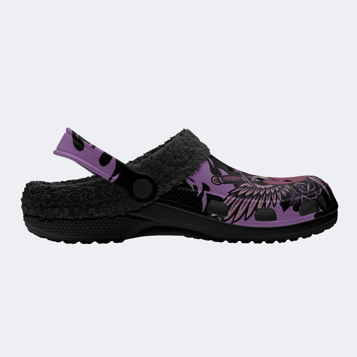 Gothic Dagger Winged Heart Rose Flame - Fur Lined Slippers/Sandals