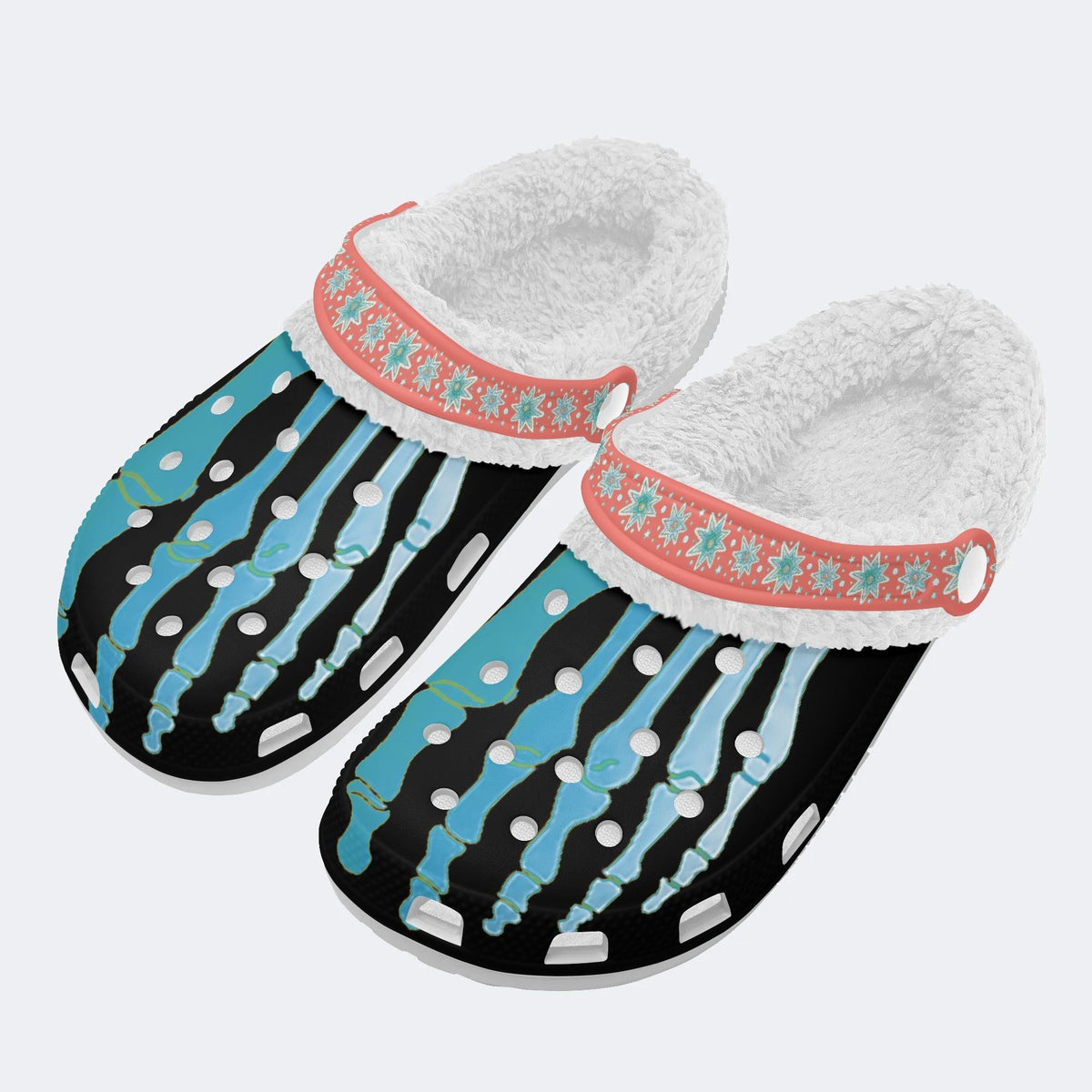 Blue Gradient Skeleton Toes Skull - Fur Lined Slippers/Sandals