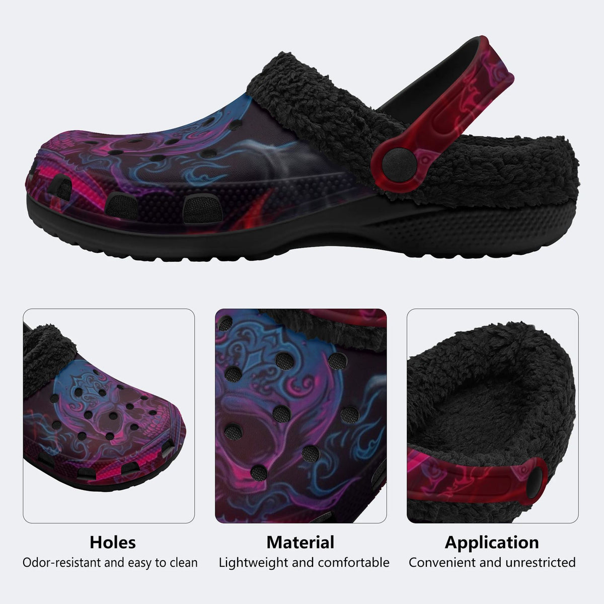 Magenta Flame Skull - Fur Lined Slippers/Sandals