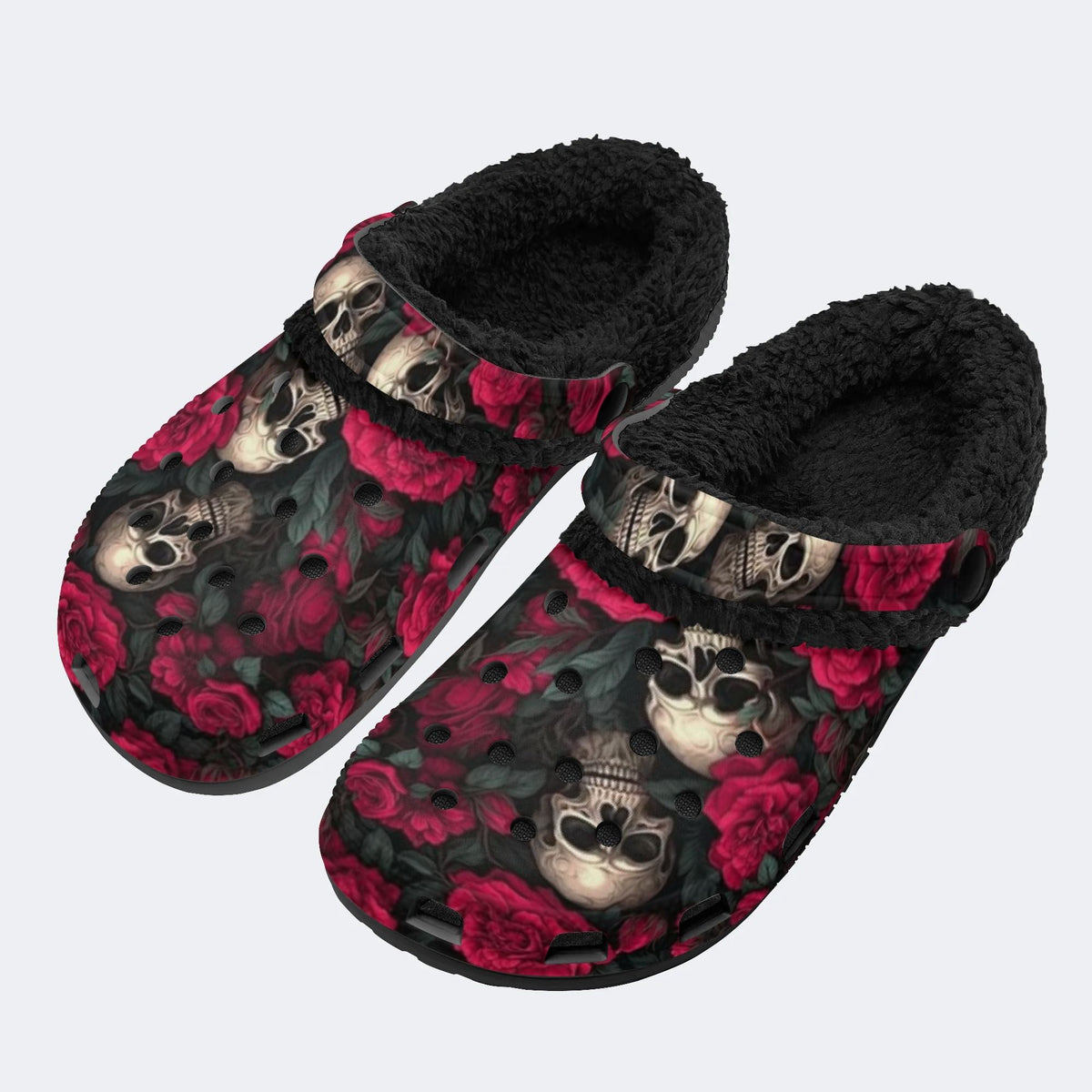 Red Gothic Skull - Fur Lined Slippers/Sandals