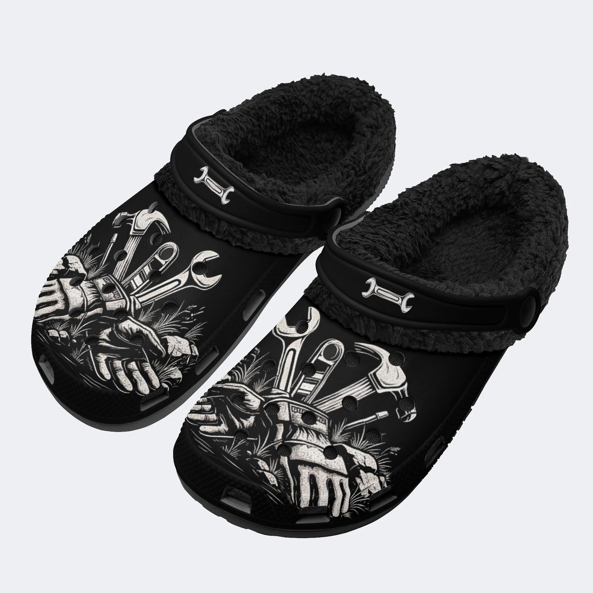 Gothic Mechanic Tool Hands - Fur Lined Slippers/Sandals