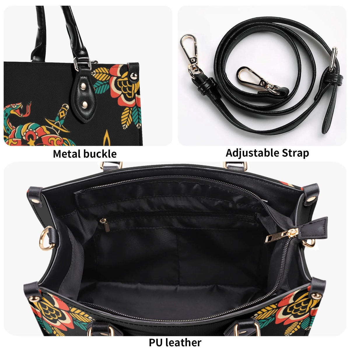 Crown With Snake And Sword - Leather Handbag