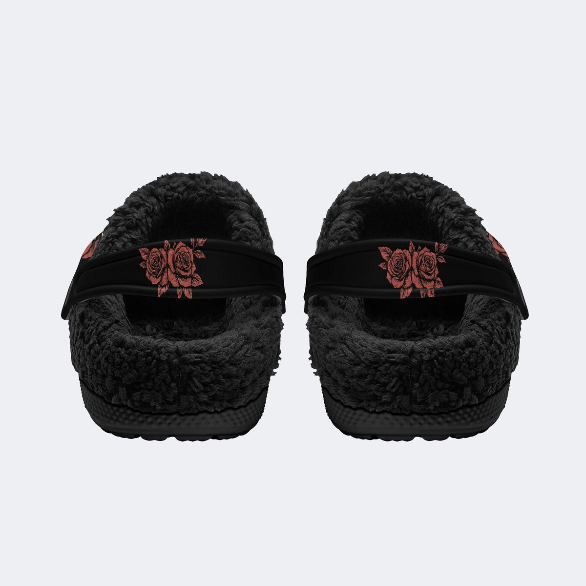 Gothic Skull Red Rose - Fur Lined Slippers/Sandals
