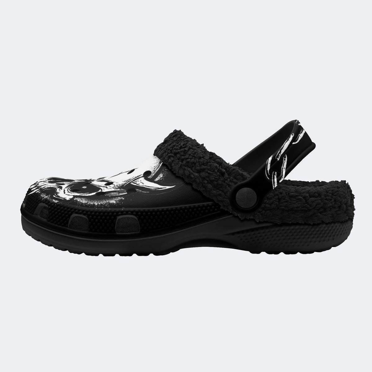 Gothic Horned Skull Chain - Fur Lined Slippers/Sandals