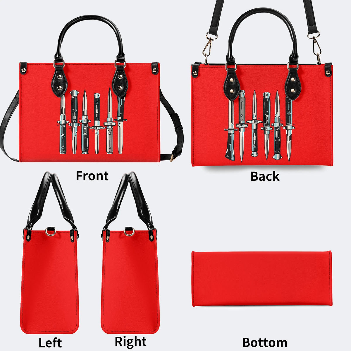 Weapons Print - Leather Handbag