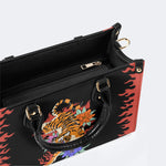 Old School Tiger and Flower Print - Leather Handbag