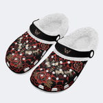 Death Moth Vintage Print - Fur Lined Slippers/Sandals