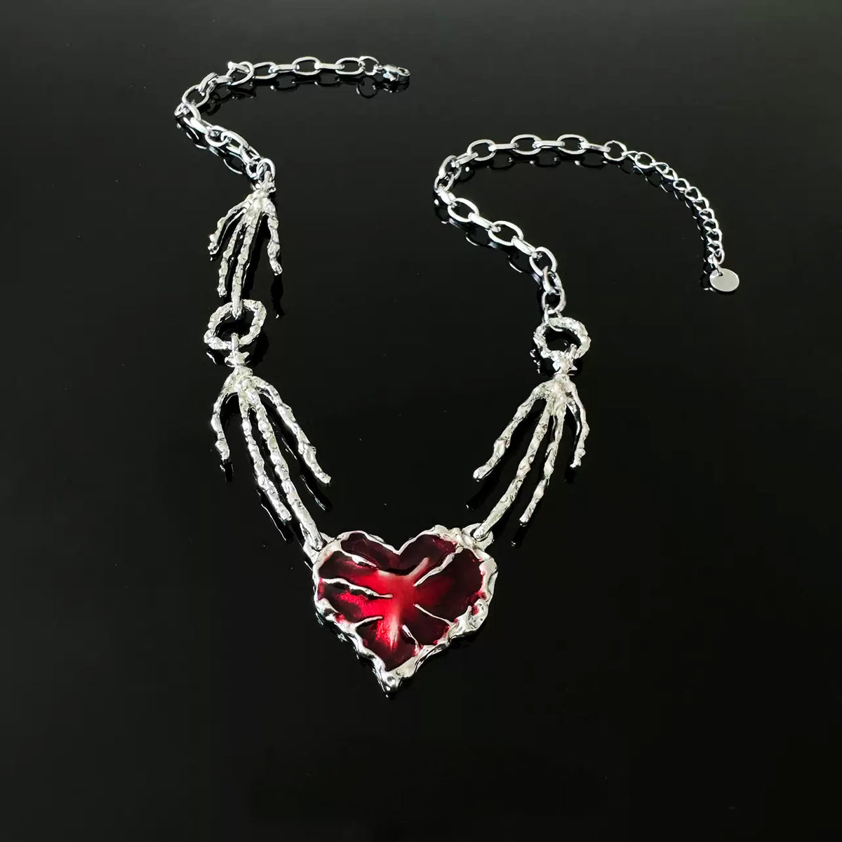 Gothic Style Hand Bone Heart Necklace