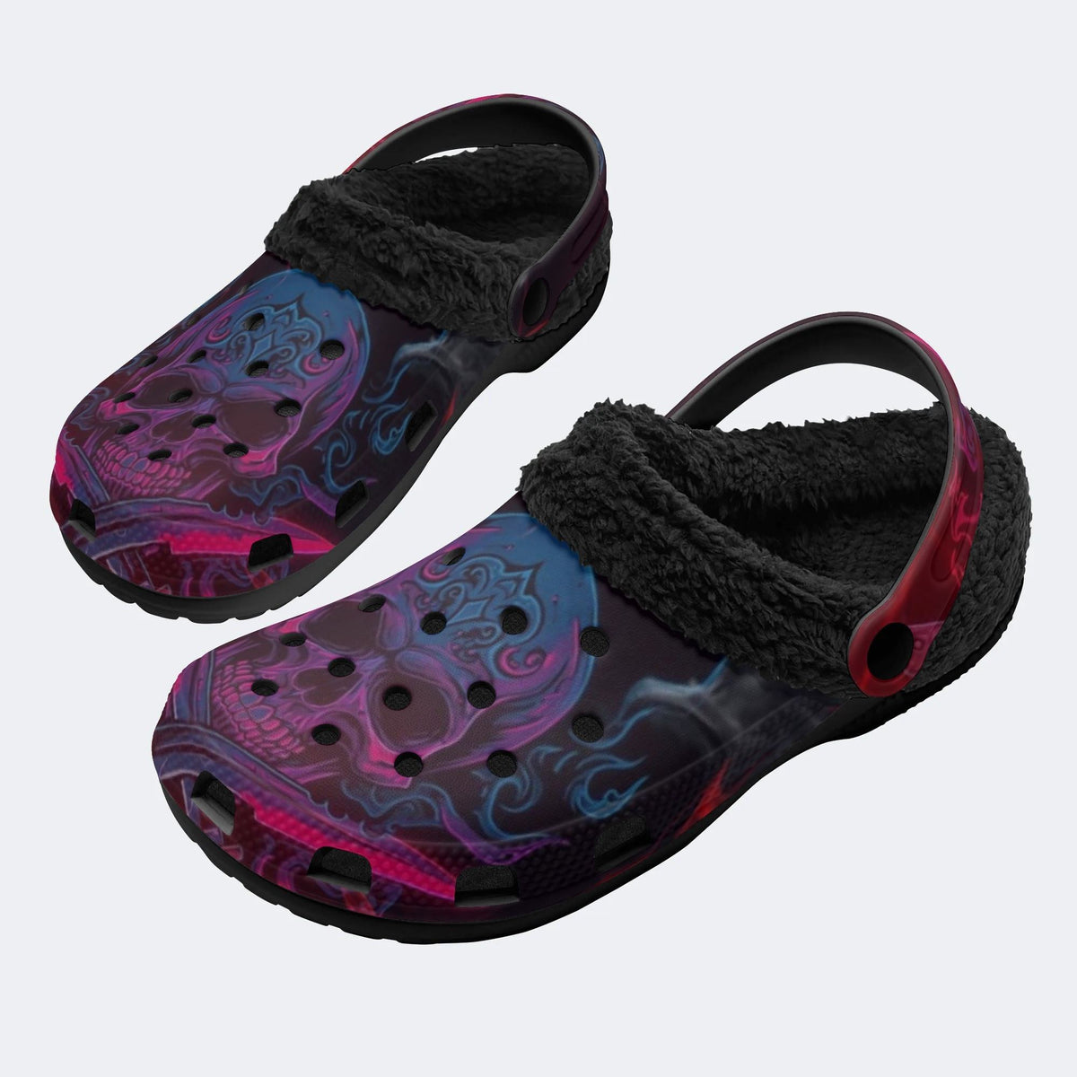 Magenta Flame Skull - Fur Lined Slippers/Sandals
