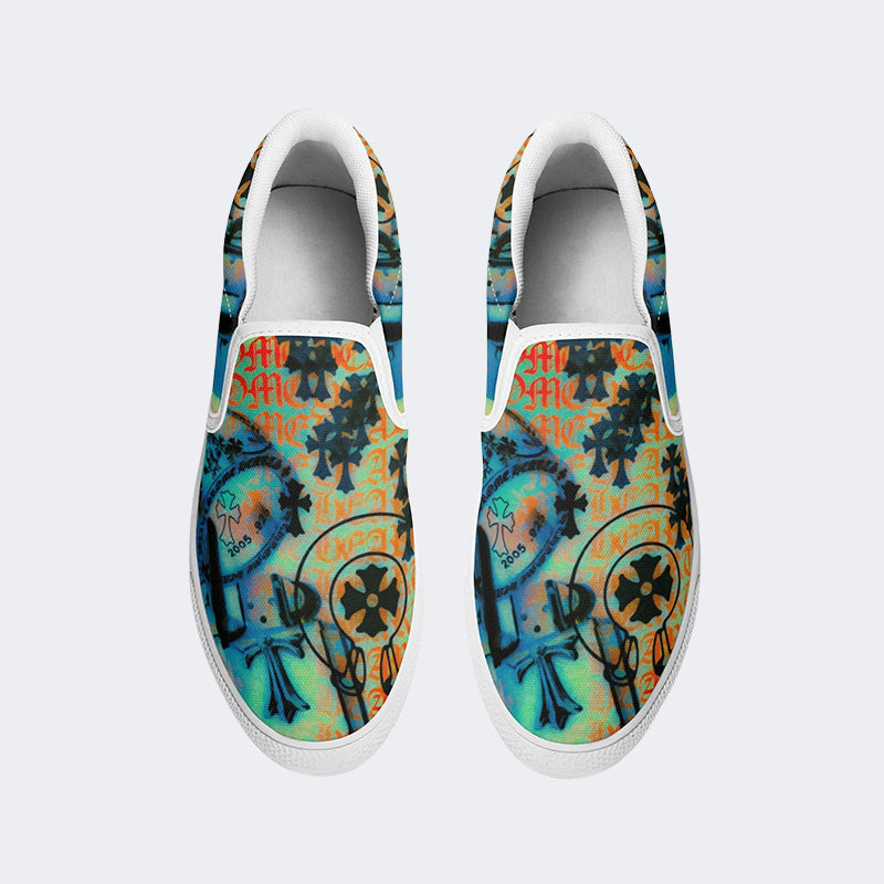 Vintage Cross Print - Slip On Shoes