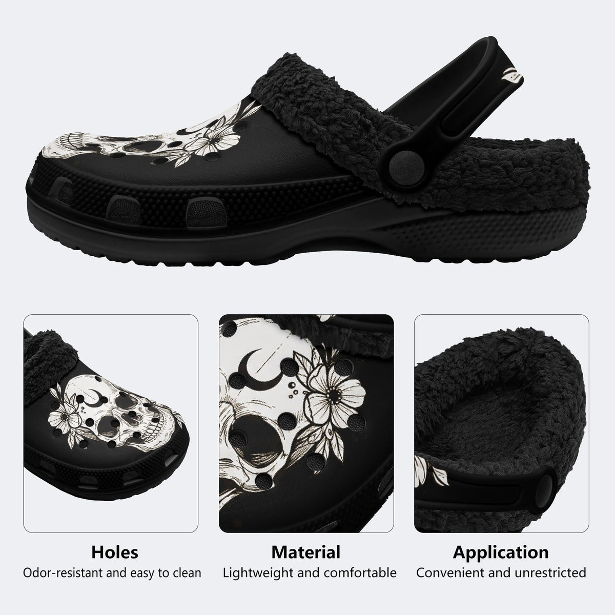 Gothic Witch Skull Wildflower Moon - Fur Lined Slippers/Sandals