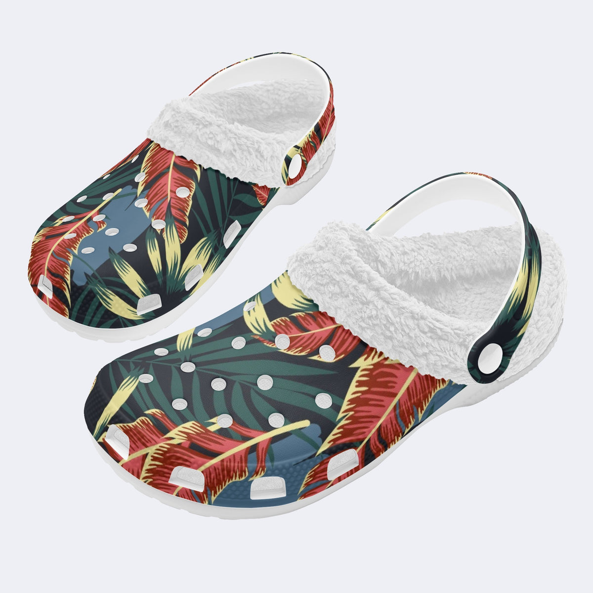 Unisex Leaves Print - Fur Lined Slippers/Sandals