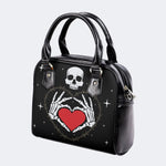 Retro Skull Heart Print - Leather Shoulder Handbag